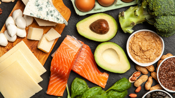 Healthy fat, salmon, avocado, cheese, nuts